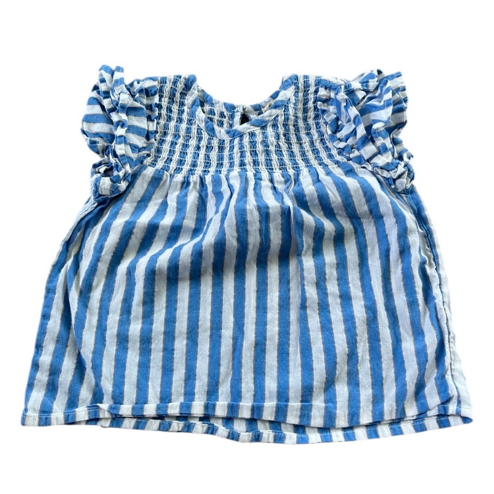 River Island Mini Girls Blue White Gold Vertical Striped Blouse Size 12-18 Month